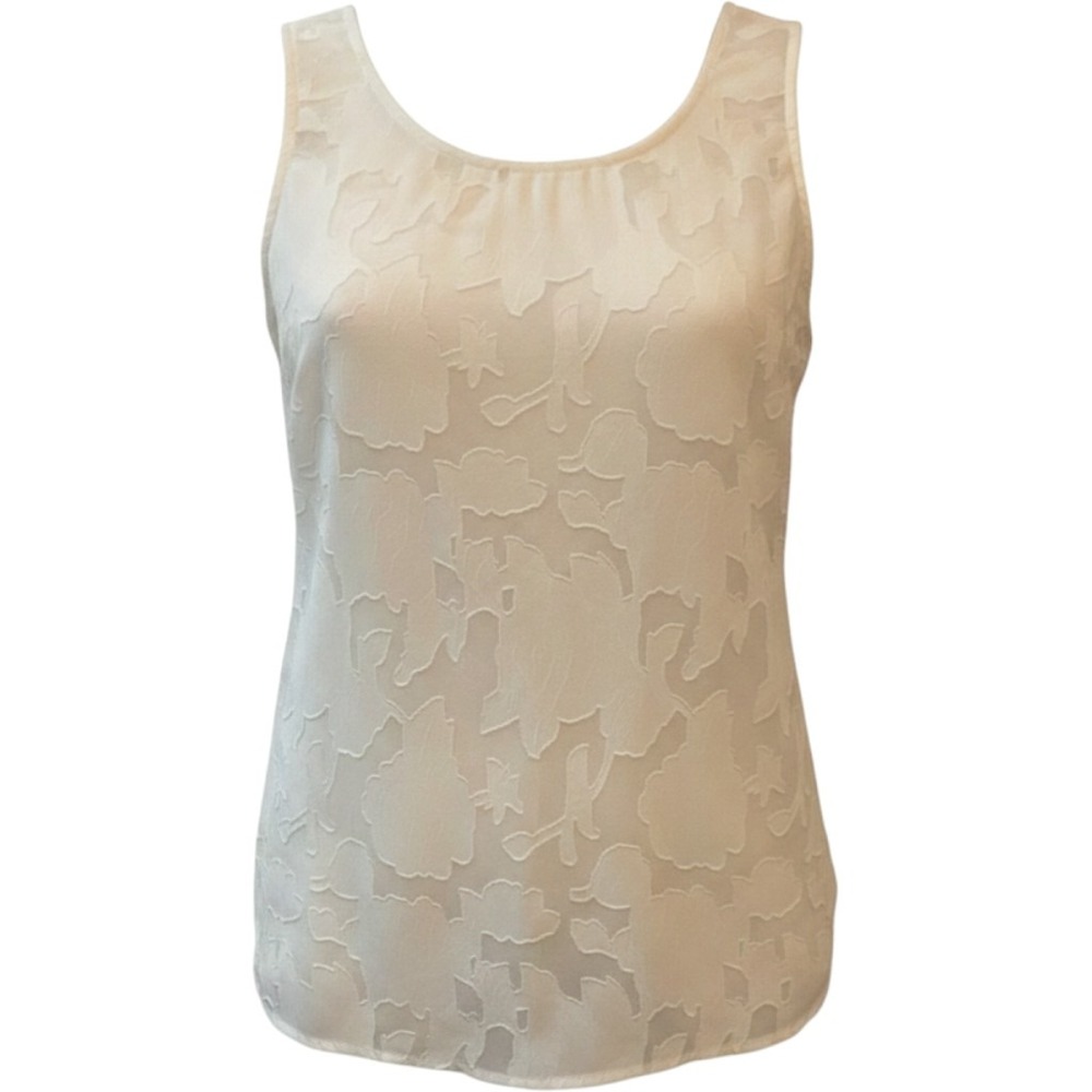 Dex Womens‎ White Floral Jacquard Sleeveless Blouse Keyhole Back Top Size Small